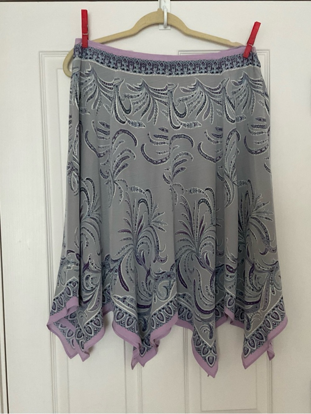 Asymmetrical Grey and Lavender Handkerchief Hem Skirt